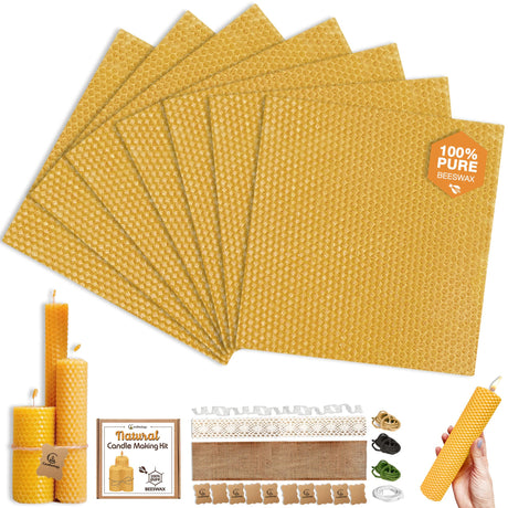 Beeswax DIY Candle Making Kit - Natural Candle Rolling Kit for Beginners with 7 Beeswax Sheets & Multiple Decorations to Make Candles Candleology