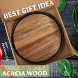 9" Acacia Wood Lazy Susan Turntable, Tomoaza Kitchen Organizer Turntable with Steel Sides, 360 Degree Turntable for Countertop Cabinet or Dining Table Tomoaza