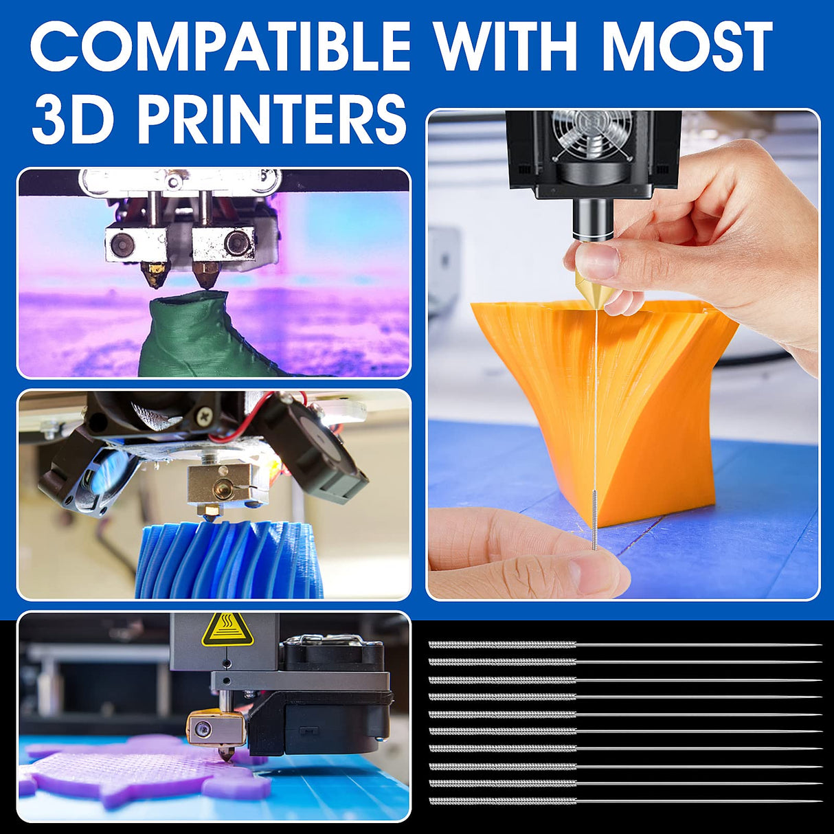 60 Pcs 3D Printer Nozzle Cleaning Kit, 3D Printer Nozzle Cleaner, 0.4 mm Nozzle Needle, Stainless Steel Cleaning Needles for 3D Printer Accessory Prasacco