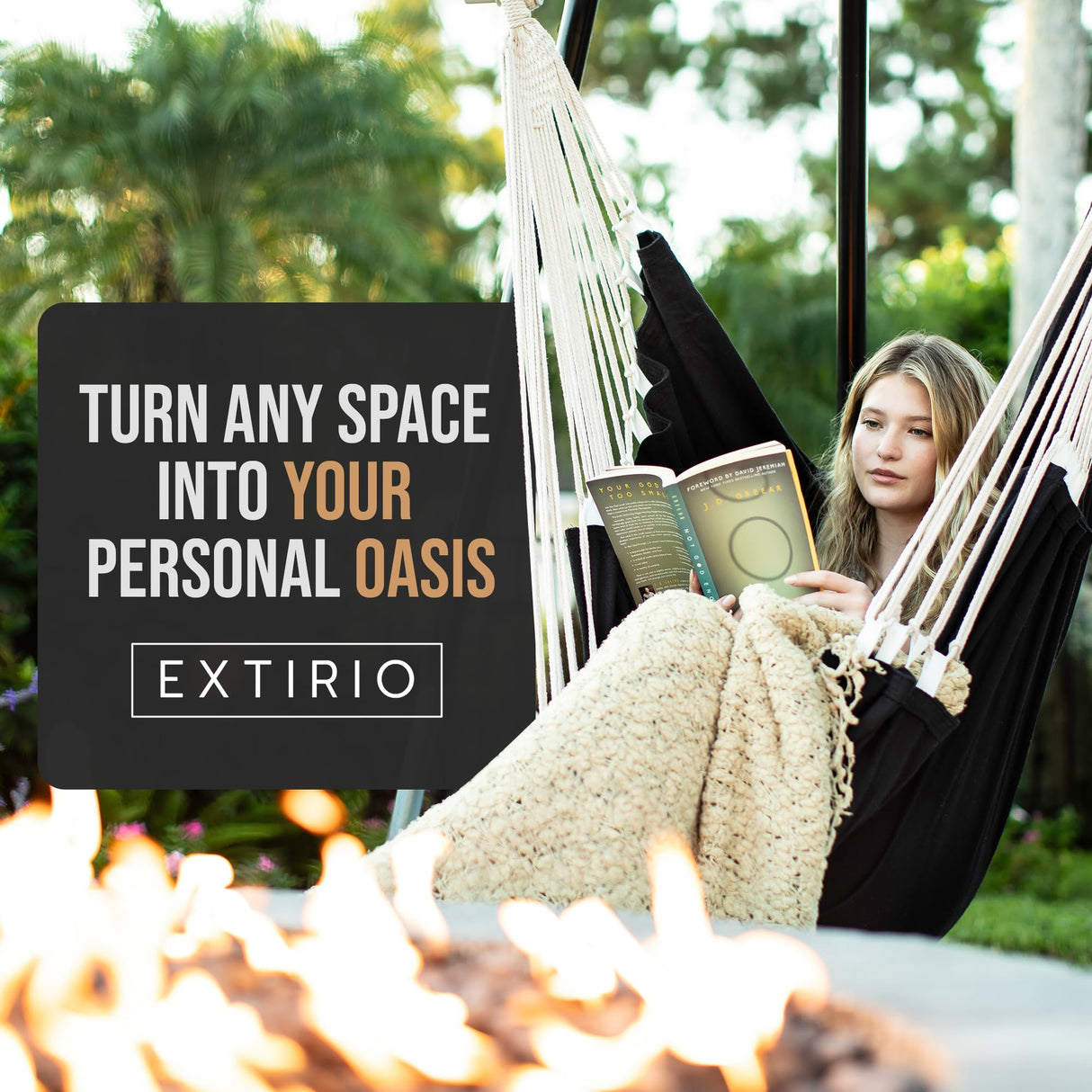 Indoor Hammock Chair Swing - Hanging Hammock Swing Chair - Indoor/Outdoor - Hanging Chairs for Bedroom, Patio, Porch, Swinging Chair Hammock for Adults - Built-In Footrest - Spacious Full Body Support EXTIRIO