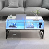 Tangkula LED Coffee Table, High Glossy Center Table with 4 Storage Cubes, Faux Marble & Tempered Glass Top, Adjustable Light Colors, Remote Control, Modern Cocktail Table for Living Room (White) Tangkula