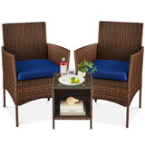 Best Choice Products 3-Piece Outdoor Wicker Conversation Bistro Set, Space Saving Patio Furniture for Garden w/Side Table - Brown/Navy Best Choice Products