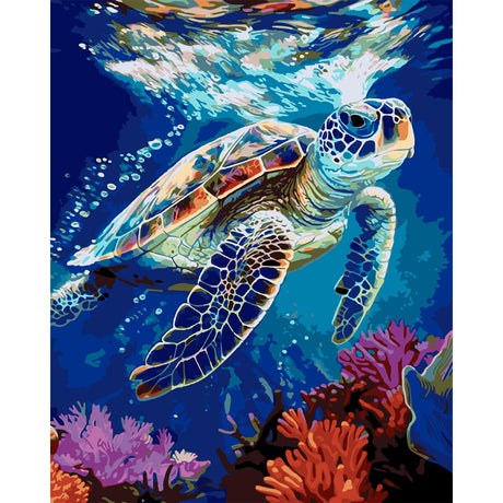 JATOK Paint by Numbers Kits for Adults, Painting Kits for Beginners On Clear Symbols Colored Canvas, Easy DIY Acrylic Pigment Drawing Paintwork for Home Wall Decor, 16x20in Frameless, Turtle JATOK