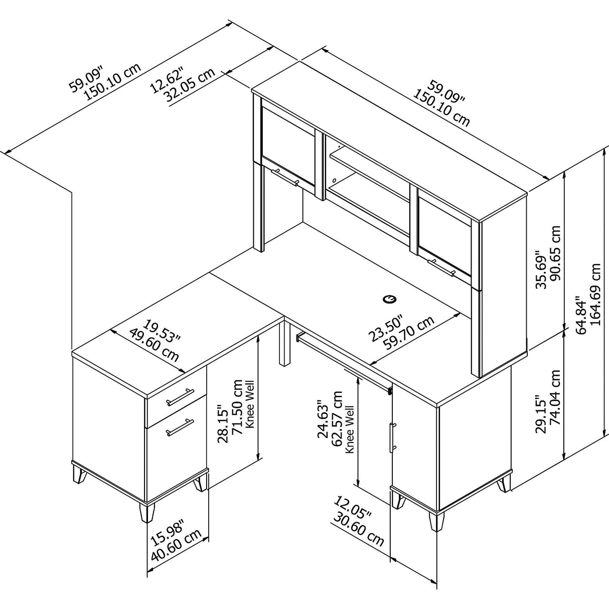 Bush SET002SG Somerset 60-Inch W L-Shaped Desk with Hutch, Storm Gray Bush Business Furniture