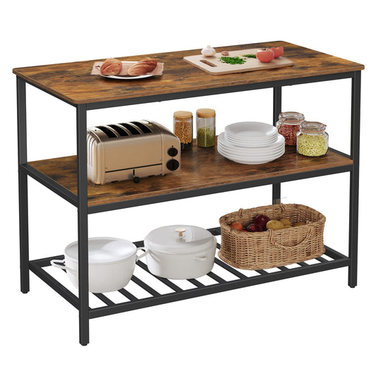 VASAGLE Industrial Kitchen Island with 3 Shelves and Large Worktop in Rustic Brown and Black