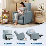 IDEALHOUSE Swivel Rocking Nursery Recliner Chair Rocker Recliner Glider Deep Seat PU Leather Sofa Chair with high Backrest for Nursery, Living Room, Bedroom & Home Movie Theater (Gray) IDEALHOUSE