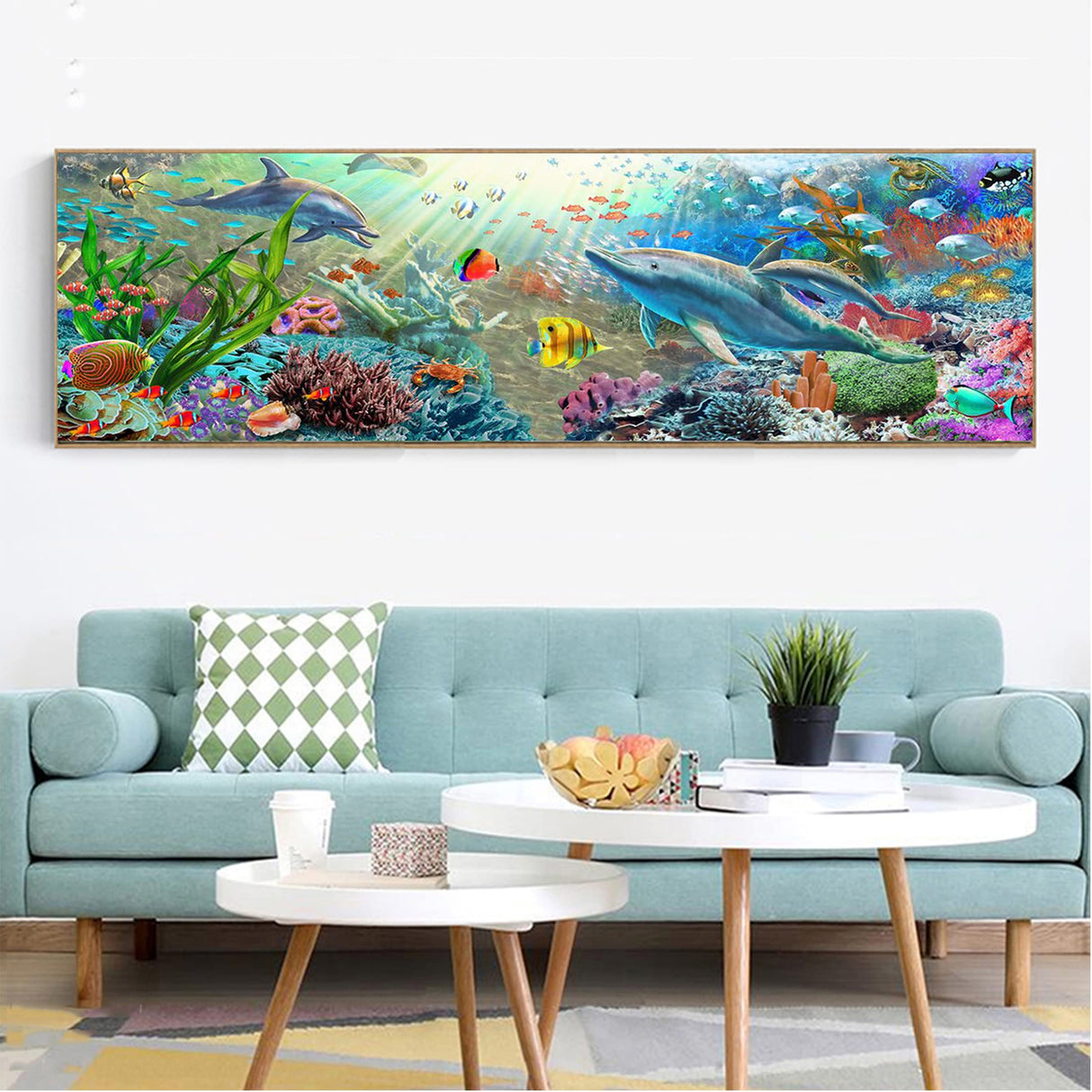 YALKIN 5D Diamond Painting Kits for Adults DIY Large Dolphin Full Round Drill (35.4x11.8inch) Cross Stitch Embroidery Pictures Arts Paint by Number Kits Diamond Painting Kits for Home Wall Decor YALKIN