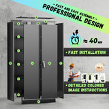 INTERGREAT Metal Storage Cabinet, Locking Steel Garage Cabinet with Doors and Adjustable Shelves, Lockable Metal File Cabinet, Metal Tool Cabinets for Garage, School, Home, Office, (Black) INTERGREAT