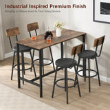 Tatub 5-Piece High Dining Table and Chairs Set for 4 - Brown Industrial Design Tatub