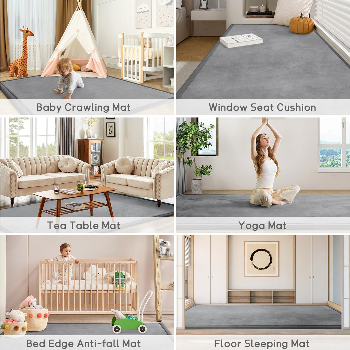 ILPEOD Baby Play Mat 1.2" Thick Memory Foam Nursery Rug Area Rug, 4’11” X 3’28” Yoga Mat Playmat Crawling Mat for Baby,Toddlers, Infants, Kids,Floor Mat Tatami Mat for Living Room with Non-Slip(Grey) ILPEOD