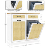 IDEALHOUSE Double Tilt Out Trash Cabinet with Natural Rattan, Hidden Trash Can Cabinet 10 Gallon Storage Holder, Freestanding Garbage Bin Cabinet for Kitchen Dining Living Room IDEALHOUSE