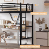 VECELO Twin Size Loft Bed with Full-Length Guardrails and Removable Ladder, Heavy-Duty Metal Frame, Space-Saving Design & Noise-Free, Black VECELO