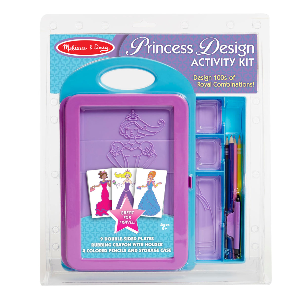 Melissa & Doug Princess Design Activity Kit - 9 Double-Sided Plates, 4 Colored Pencils, Rubbing Crayon Melissa & Doug