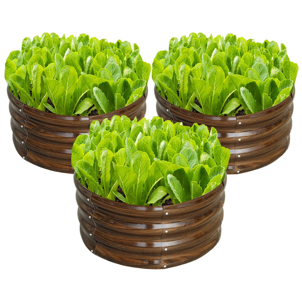 SnugNiture 3 Pcs 2x2x1ft Round Galvanized Raised Garden Bed Kit Outdoor, Metal Planter Box for Planting Plants Vegetables, Brown SnugNiture