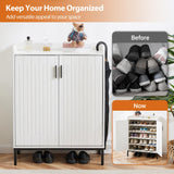 Mericonia Modern Shoe Cabinet with Metal Legs, Farmhouse Large 5-Tier Shoe Storage Cabinet with Doors, Wooden Shoe Organizer for Entryway, Hallway, Closet, Bedroom, Living Room, White Mericonia