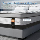 Maxzzz 12 inch King Hybrid Mattress in a Box, Cooling Gel Infused Memory Foam and Pocket Spring Mattress, Medium Firm, 76x80 inches Maxzzz