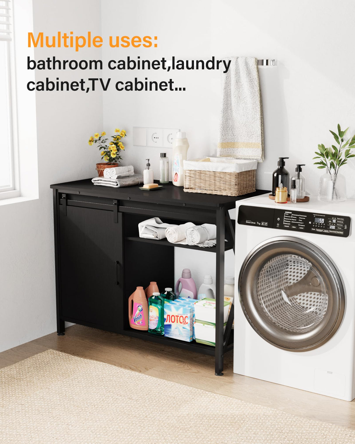 Aquarium Stand for 40-75 Gallon Fish Tank: Tank Stand Table with Power Outlet for Aquarium kit - Metal Fish Stand Cabinet with Storage for 40-75 Gallon Reptile Turtle Terrarium (Black, 40-50 Gallon) FILKO