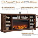 JXQTLINGMU Fireplace TV Stand with 36" Electric Fireplace for 75 80 Inch TV, Farmhouse 32" Tall Highboy Entertainment Center w/6 Shelves, Modern Media Console Storage Cabinet for Living Room, Brown JXQTLINGMU