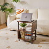 Aibiju Side Table for Bedroom, Narrow End Table Small, Mid-Century Modern Nightstand with Open Storage Shelf, Small Table Rustic Brown/Black YD-TM152H Aibiju