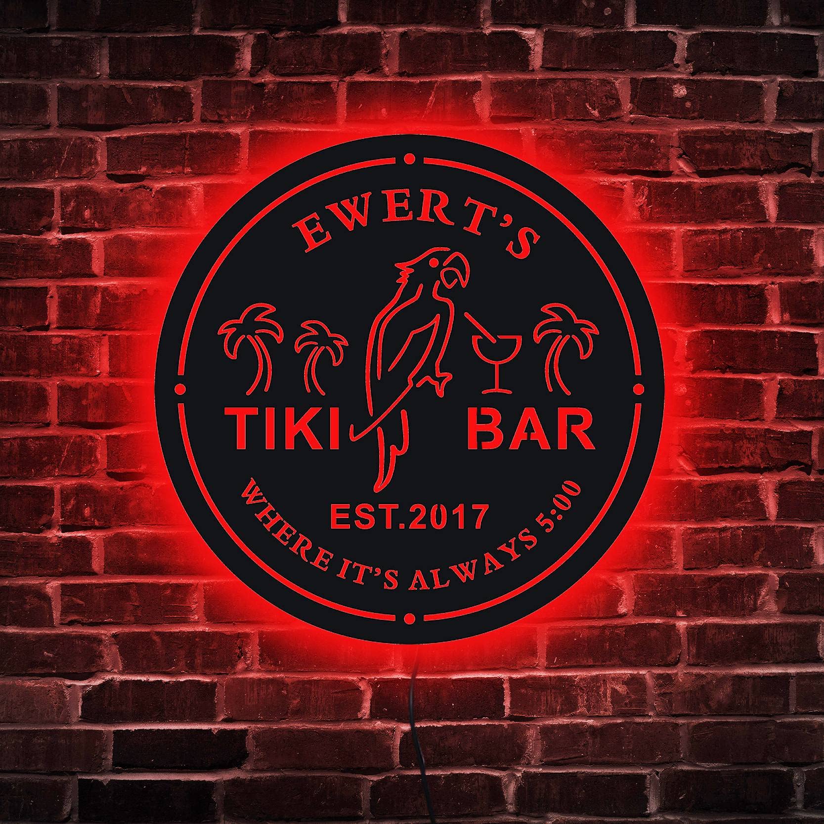 Custom Tiki Bar Neon Sign, Personalized Your Name Est Year Theme Tiki Bar Home LED Neon Sign, Housewarming Gift, Backyard Patio Sign, Kitchen Bar Coffee Garden Door Shop Man Cave Decor, Parro - WoodArtSupply