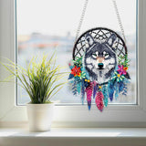 SENQAO Wolf Diamond Art Hanging Kit for Adult, Special Shaped Rhinestone, Double Sided DIY Acrylic Diamond Art Painting Window Pendants Home Garden Wall Hanging Kits Hanging Ornament (Dream Catcher) SENQAO