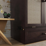 KEIKI Queen Murphy Bed Cabinet – Foldable Wall Bed w/USB, Rattan Panel & Drawer – Space-Saving, Heavy-Duty Frame – for Apartments/Guest, Espresso KEIKI