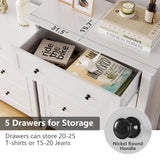 IDEALHOUSE 5 Chest of Drawer Dresser, Modern White Storage Organizer with Drawers for Bedroom, Living Room, Entryway, 42.5'' Tall IDEALHOUSE