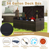 RELAX4LIFE 34-Gallon Outdoor Storage Box - Wicker Rattan Deck Box w/Seat Cushion, Waterproof Liner & Side Handles for Pillows, Patio Cushions, Pool Supplies, Garden Tools, Porch Outdoor Storage Bench RELAX4LIFE