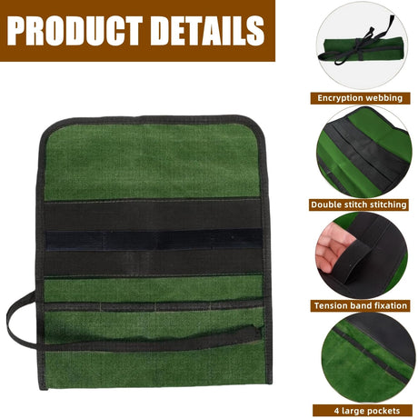 BLIRITEL Small Tool Roll Up Bag, Canvas Chisel Roll, Chisels Bag Tool Organizer with 4 Pockets, Metal Pry Bar Plier Wrench Roll Tool Pouch for Mechanic Carpenter Craftsman BLIRITEL