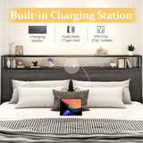 Lifezone King Bed Frame with 2-Tier Storage Headboard, Metal Platform Bed Frame with 4 Storage Drawers, Built in Charging Station & LED, Noise-Free/Metal Support/No Box Spring Needed, Rustic Grey Lifezone