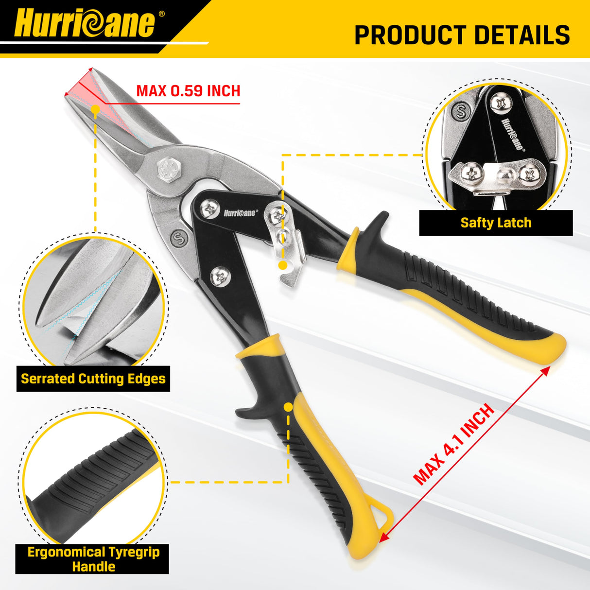 HURRICANE 10 Inch Aviation Tin Snips, Heavy Duty Metal Cutter Shears for Cutting Sheet Metal, Straight Cut, Chrome Vanadium Steel HURRICANE