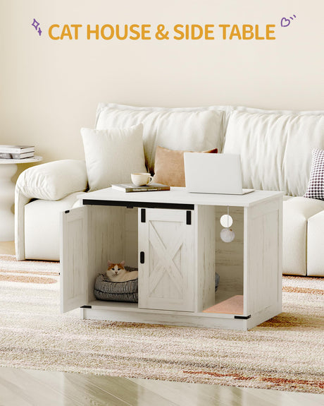 Hzuaneri Cat Litter Box Enclosure, Hidden Litter Box Cabinet Furniture with Bell, Indoor Cats House, Farmhouse Style, 31.5 x 19.7 x 20.9Inches, for Hallway, Bedroom, White CB82414B Hzuaneri