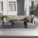 Grand patio 5 Pieces Wicker Outdoor Furniture Set,Patio Furniture Set with CSA Certification Fire Pit Table,Modular Sectional Sofa Sets with Olefin Cushions, 50,000 BTU Heat Output (Light Gray) Grand patio