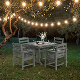 VINGLI 5-Piece Outdoor Patio Dining Set, Outdoor Table and Chairs Set w/Umbrella Hole, HDPE Weather-Resistant Square Table w/ 4 Ergonomic Patio Chairs for Garden, Backyard, Poolside(Grey, Square) VINGLI