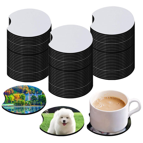 48 PCS Sublimation Coasters Blanks Bulk, 2.75 in Circular Opening Blanks Sublimation Car Coasters for Sublimation DIY Crafts Painting Heat Transfer OKBA