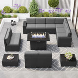 LayinSun 13 Pieces Outdoor Patio Furniture Set with 44" Fire Pit Table Brown Rattan Sectional Sofa Conversation Sets LayinSun