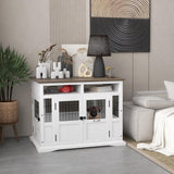 PawHut Dog Crate Furniture Side End Table with Storage, 41" Modern Wooden Dog Kennel Furniture with Double Doors for Small and Medium Dogs, White PawHut