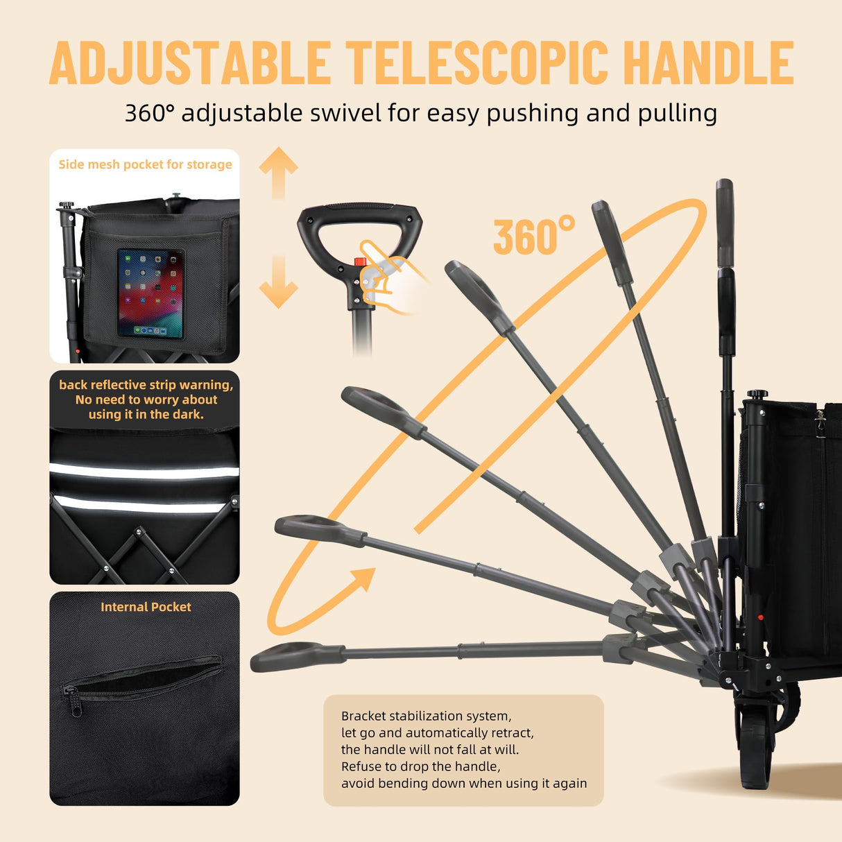 MAIZOA Collapsible Wagon with Large Capacity, 330lbs Heavy Duty Beach Wagon Outdoor Utility Cart with Dual Side Zipper, Utility Grocery Wagon for Camping Shopping Sports MAIZOA