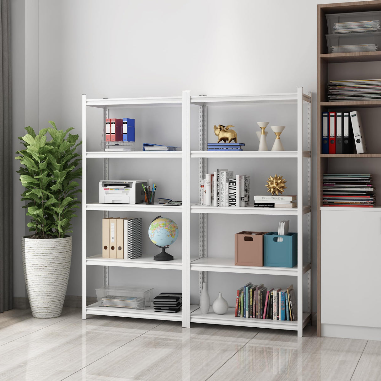 Elitehouse 5 Tier Metal Storage Shelves Adjustable Garage Shelving, Heavy Duty Industrial Utility Rack Organization for Kitchen, Pantry, Closet, Garage, Office (White) Elitehouse