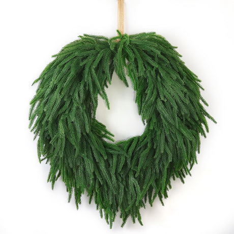 24" Norfolk Pine Christmas Wreath for Front Door – Large Artificial Greenery Wreath for Wall, Porch, or Indoor Outdoor Holiday Decor – Real Touch Pine Foliage (1, 24") QIANYUN
