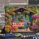 Flower House Paint by Numbers Kit for Adults Garden Adult Paint by Number Kits On Canvas Dog Village Oil Painting Kit for Beginners Adults' Paint-by-Number Kits for Gift Home Wall Decor 16x20 Inch Lovepefe