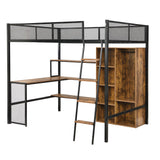 MaiDeHaoo Full Loft Bed with Desk and Storage Loft Bed Full with L Shaped Desk and Cabinet - Black MaiDeHaoo