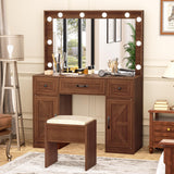 SPERTIKC Vanity Desk with Lights 3 Models Settings, Brown Vanity with Chair, Make up Vanity Desk with Mirror and Lights,Vanity with 5 Drawers for Bedroom, Dressing Room SPERTIKC