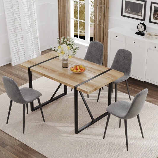 5 Piece Dining Table Set,Kitchen Dining Table Set for 4,Modern Rectangle Wooden Dining Table and Fabric Dining Chairs Set for 4 Ideal for Kitchen Dining Room