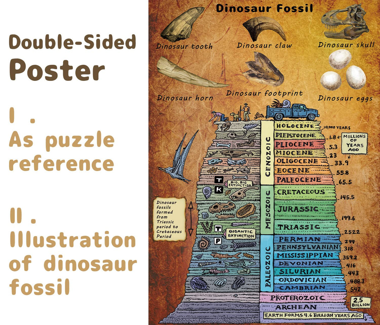 Dinosaur Puzzle 1000 Pieces for Adult, Vintage Dinosaur Jigsaw Puzzles Includes Major Dinosaur Groups, Animal Puzzle as Dinosaur Souvenir BBOLDIN