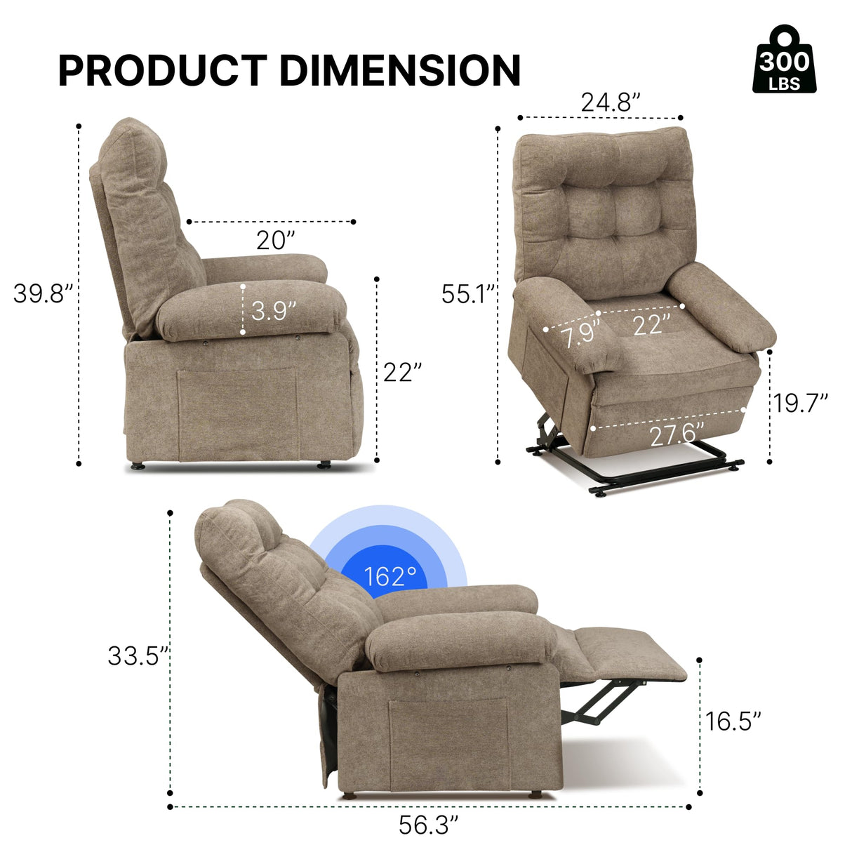 FLEXISPOT XL1 Power Lift Recliner Chair for Elderly, Triple Motor Electric Lift Chair with Infinite Position, Side Pockets, Stand Assist for Seniors, Single Sofa for Living Room Bedroom (Brown) FLEXISPOT