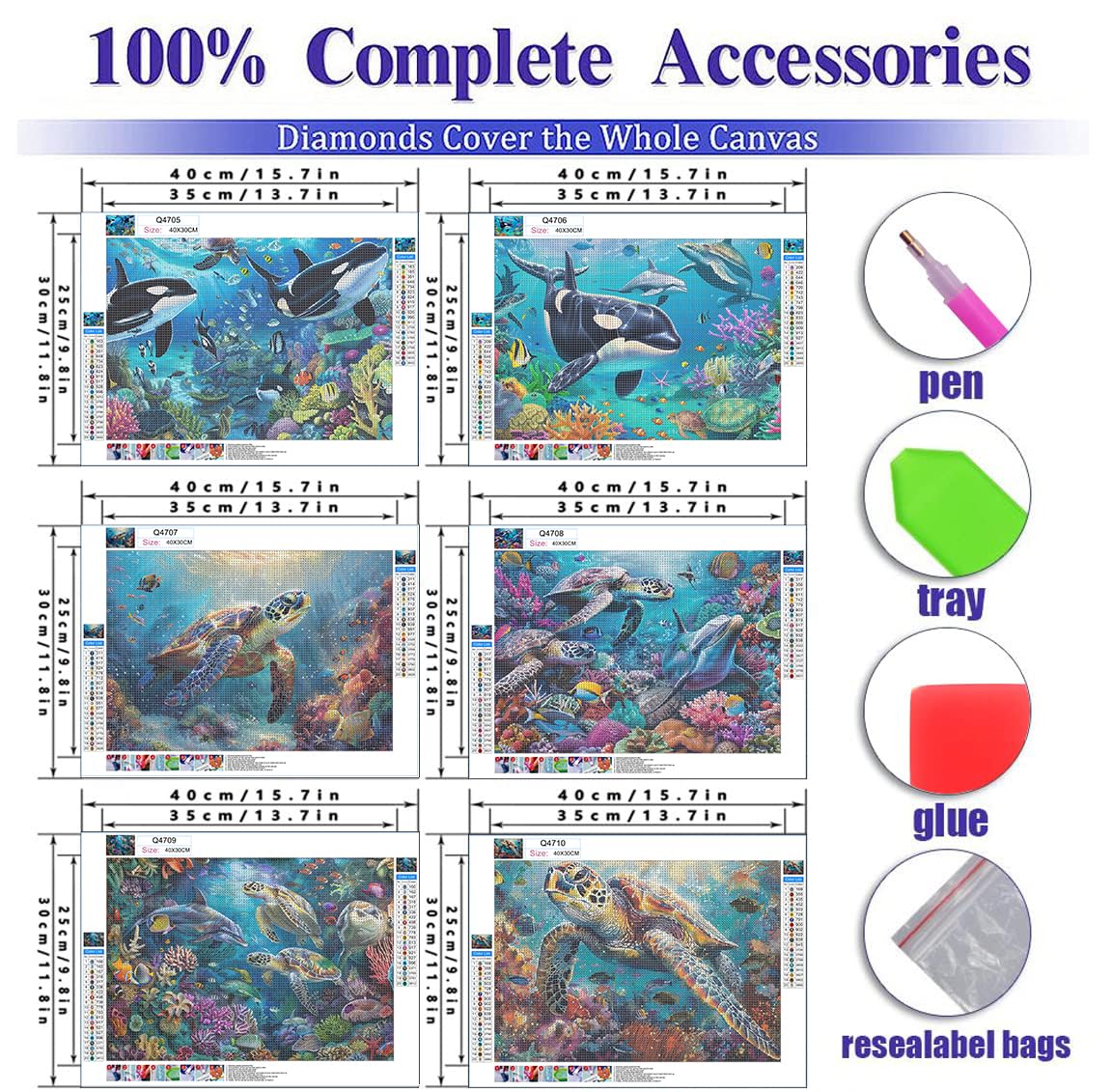 DOTSOPS Diamond Painting Kits Art Adults Painting Kit Crafts DIY 5D Diamond Art Packs Kits Full for Adults Beginner Home Wall Decoration Gift 11.8x15.7 Inches (6 Pack Turtle Dolphin) DOTSOPS