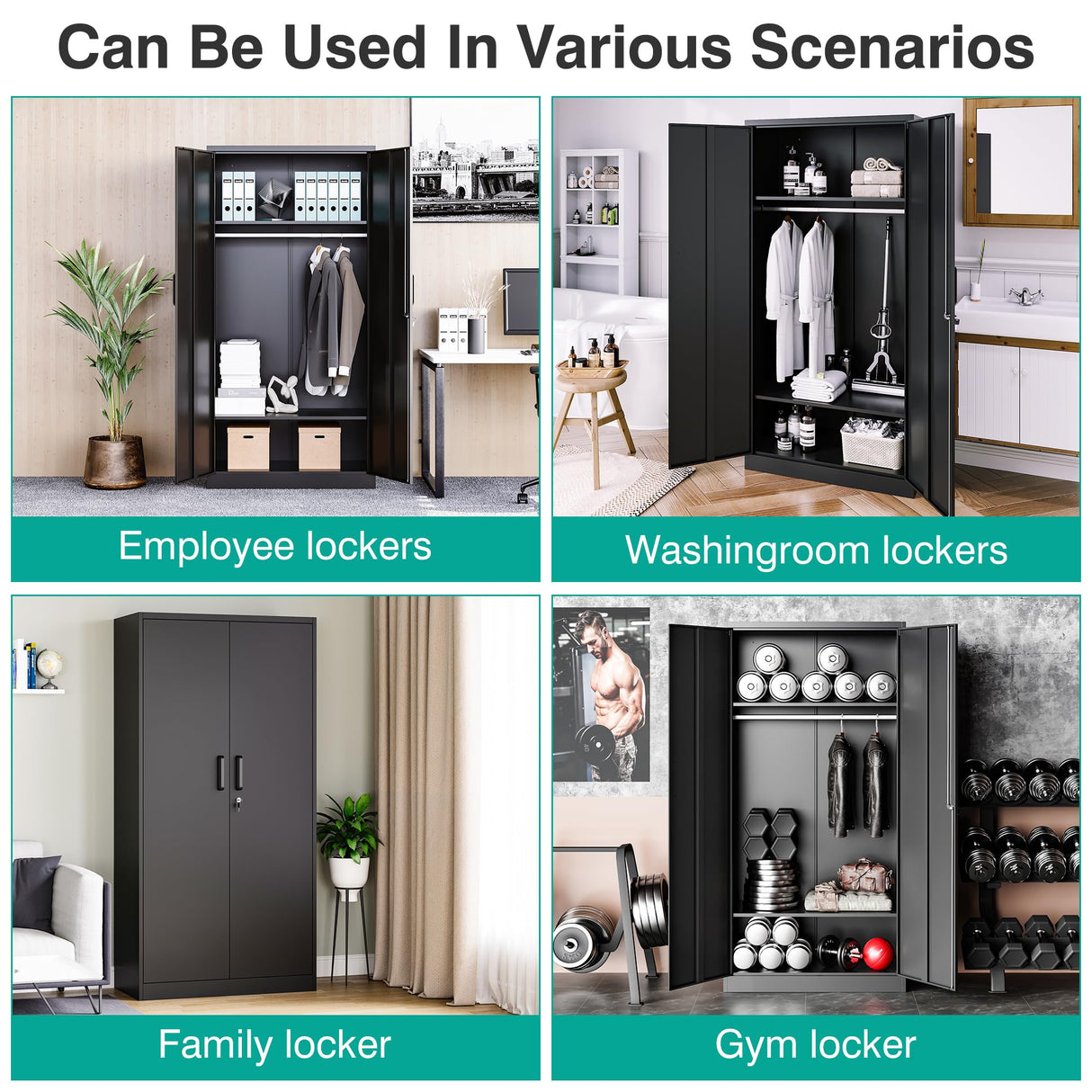 SISESOL Metal Storage Cabinets Locker with Locker Shelf, 72" Armoire Wardrobe Closet with Hanging Rod Storage Locker, Wardrobe Cabinet for Bathroom Storage Cabinet with Doors Lockers for Employees SISESOL