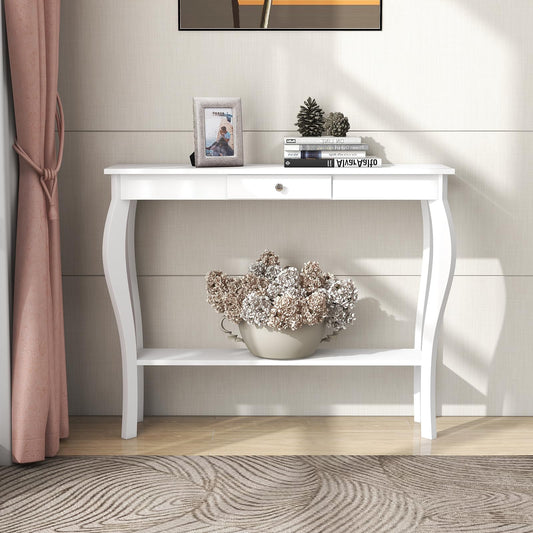 ChooChoo Narrow Console Table with Drawer, Chic Accent Sofa Table, Entryway Table, White