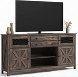 YITAHOME Farmhouse TV Stand for TVs up to 65", Entertainment Center with 2 Large Drawers & Visual Grid Door, 59" Rustic TV Consoles for Living Room, TV Media Console, Dark Rustic Oak YITAHOME